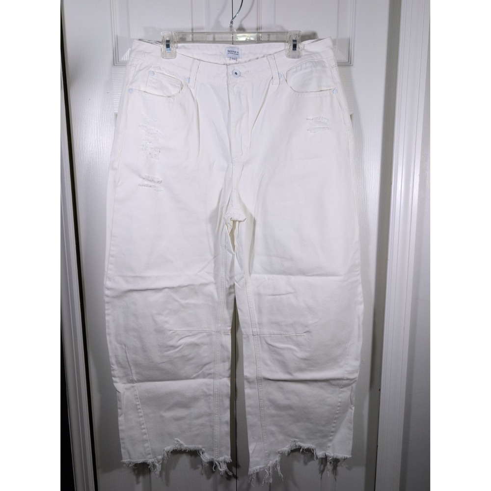 Special A White Wide Leg Distressed Jeans Size 15